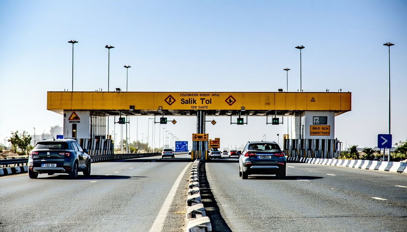 Salik toll gate with passing cars