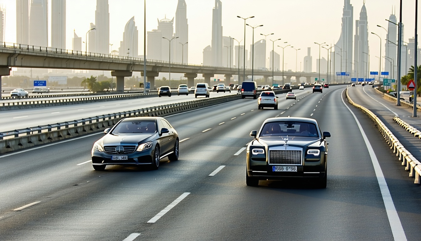 Luxury vehicles cruising on Dubai toll roads