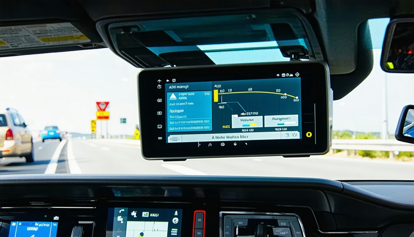 Digital dashboard showing electronic toll management